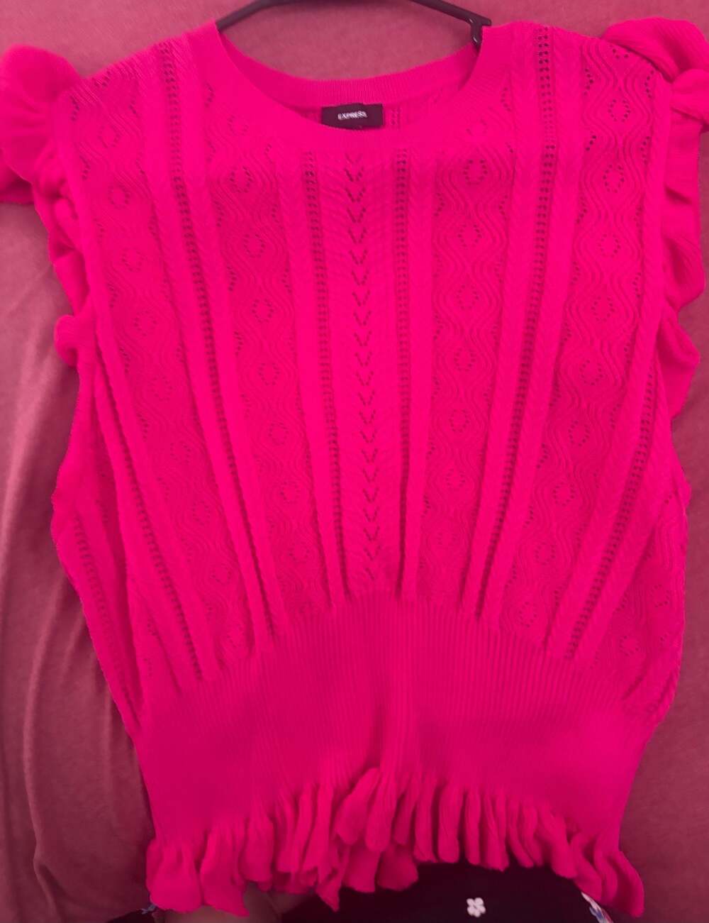 Express Hot Pink Ruffle Cap Sleeve Cable Knit Sweater Vest